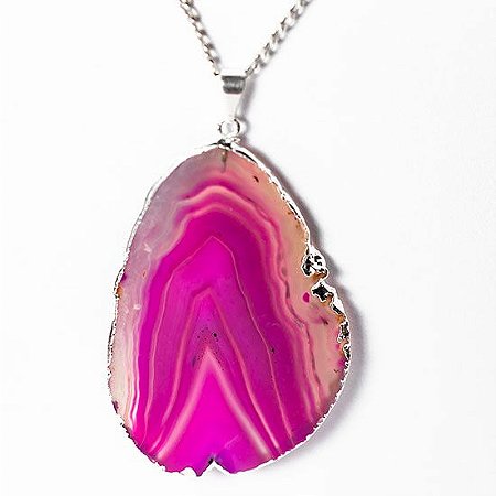 50 Pingente Chapa de Agata Rosa Pedra Natural Envolto Prateado ATACADO