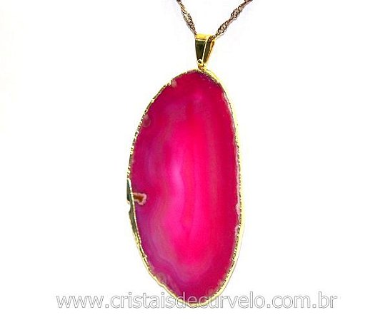 03 Pingente Chapa de Agata Rosa Claro Envolto Dourado ATACADO