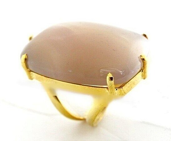 05 Anel Agata Natural Retangulo Pedra de Garimpo Dourado