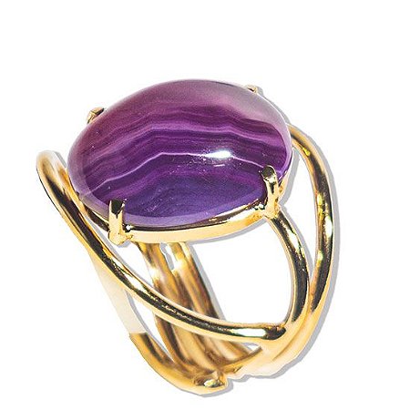 03 Anel Agata Lilas Cabochão Oval Pequeno  Dourado