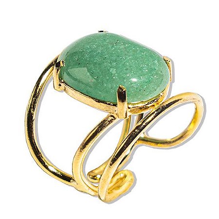 03 Anel Quartzo Verde Cabochão Oval Pequeno Dourado