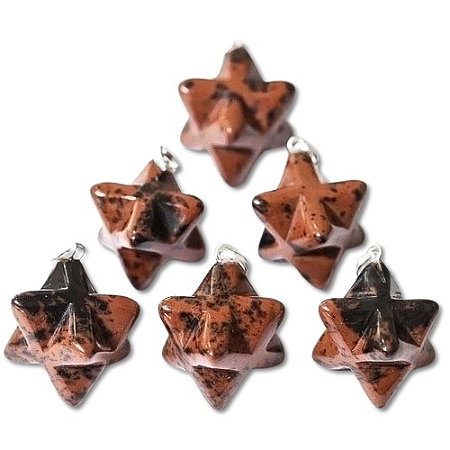 10 Pingente Merkabah Pedra Obsidiana Mahogany Montagem Prata 950 Atacado