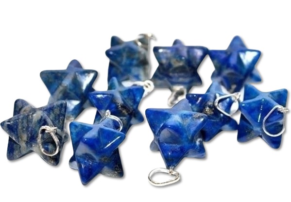 03 Pingente Merkabah Pedra Lápis Lazúli Montagem Pino Prata 950 Atacado