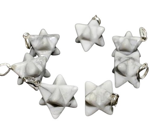 05 Pingente Merkabah Pedra Howlita Branca Pino Prata 950 Atacado