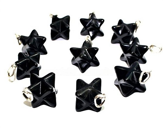 05 Pingente Merkabah Pedra Obsidiana Negra Pino Prata 950 Atacado