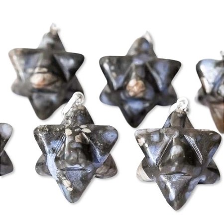 03 Pingente Merkabah Riolita Vulcânica Montagem Pino Prata 950 Atacado