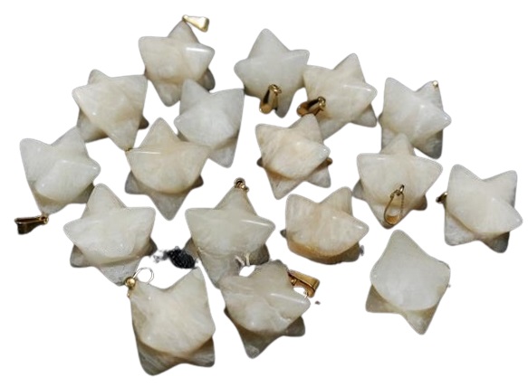 10 Pingente Merkabah Pedra Feldspato Branco Presilha Dourado Atacado
