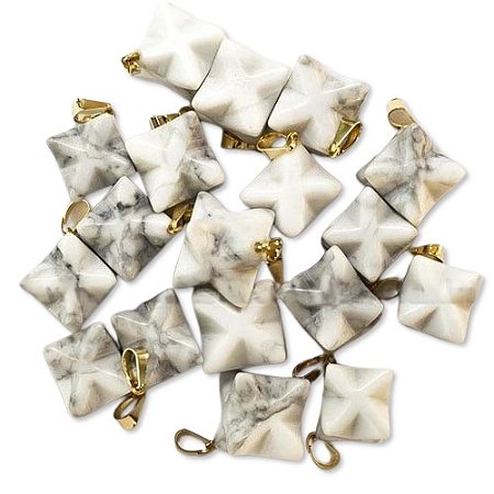 03 Pingente Merkabah Pedra Howlita Branca Pino e Presilha Dourado Atacado