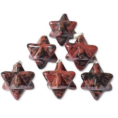 03 Pingente Merkabah Obsidiana Mahogany Natural Pino Prateado Atacado