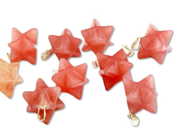 05 Pingentes Merkabah Quartzo Cereja Natural com Presilha Prateado Atacado