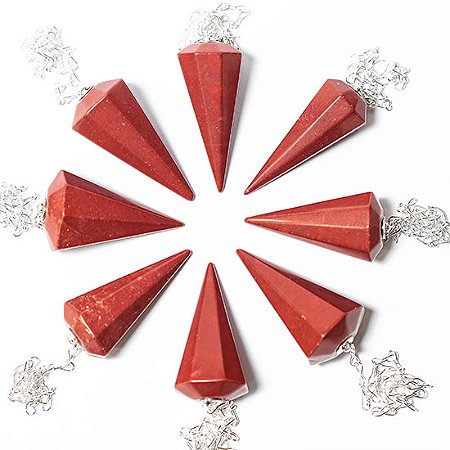 50 Pêndulo Pedra Jaspe Vermelho Para Radiestesia Facetado Atacado