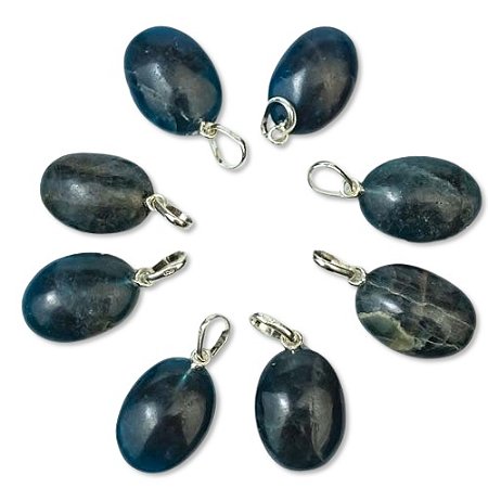 10 Pingente Mini Cabochão Apatita Azul 16mm Pino Prata 950 Atacado