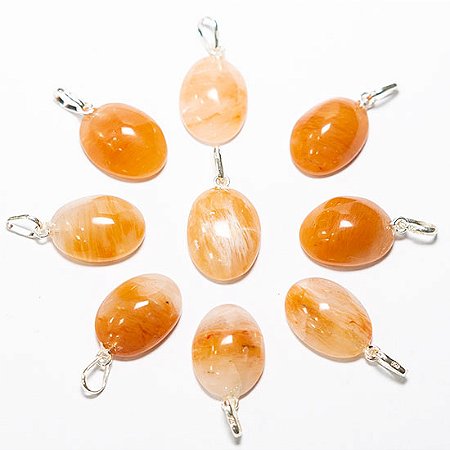 03 Pingente Mini Cabochão Aragonita Raio Laranja Pino Prata 950 Atacado