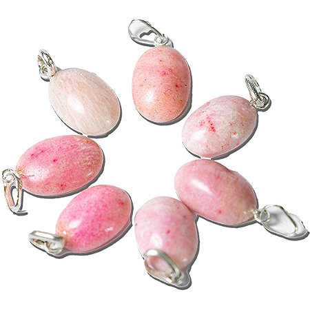 03 Pingente Mini Cabochão Amazonita Pìnk Pino Prata 950 Atacado