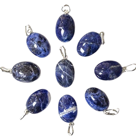 05 Pingente Mini Cabochão Oval Sodalita Azul 20mm Pino Prata 950 Atacado