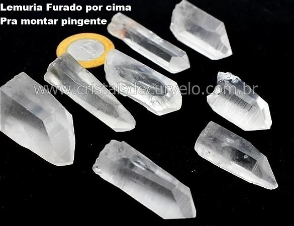 03 Mini Pontinha Cristal Lemuria Furado por Cima Para Pingente Média 40mm Atacado