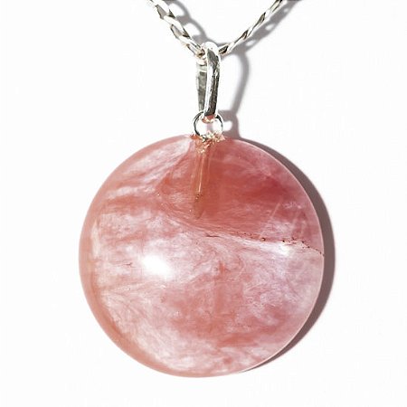 03 Pingente Cabochão Disco Pedra Quartzo Cherry Pino Prata 950 Atacado