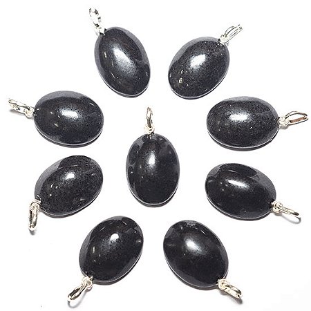 10 Pingente Cabochão Oval Quartzo Preto 22mm Pino Prata 950 Atacado