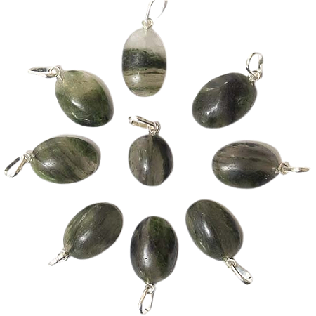 05 Pingente Cabochão Oval Pedra Epidoto Verde 20mm Pino Prateado Atacado