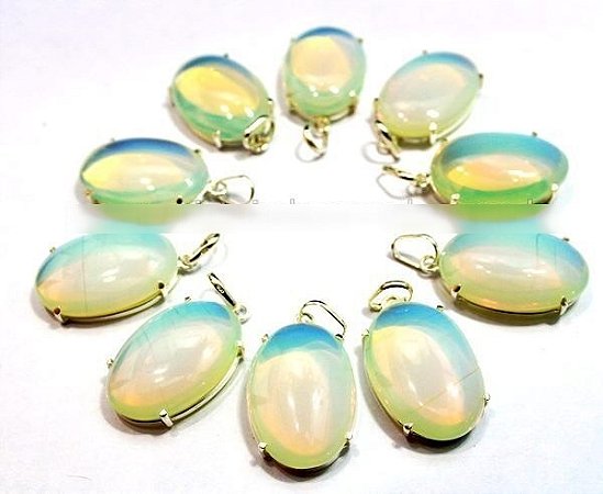 10 Pingente Cabochão Pedra Lua Opalina Prata 950 Garra Atacado