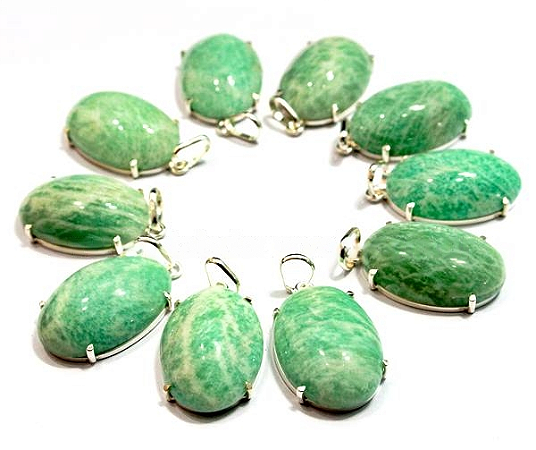 03 Pingente Cabochão Amazonita Verde Dourado Garra Atacado