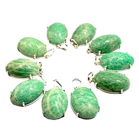 10 Pingente Cabochão Amazonita Prata 950 Garra Atacado