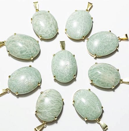 03 Pingente Extra Cabochão Pedra Amazonita Verde Garra Prata 950 Atacado