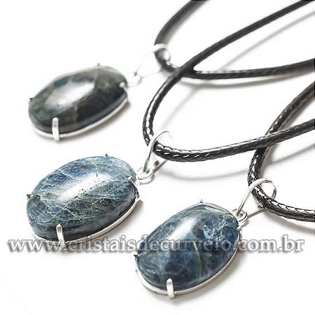 05 Pingente Cabochão Apatita Azul 25mm Garra Prata 950 Atacado
