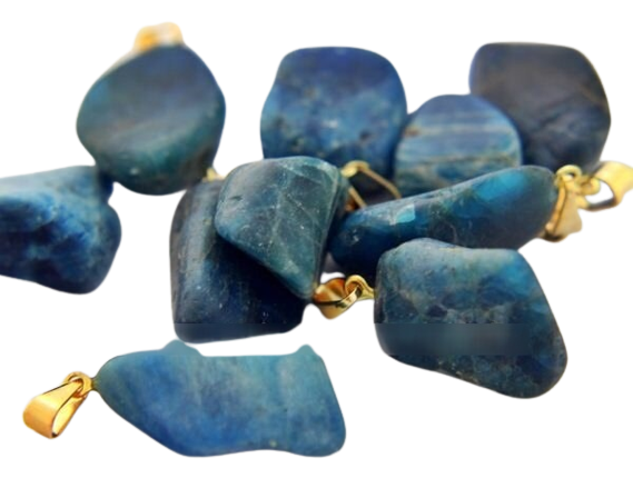 10 Pingente Pedrinha Apatita Azul Rolado Natural Pino Dourado Atacado