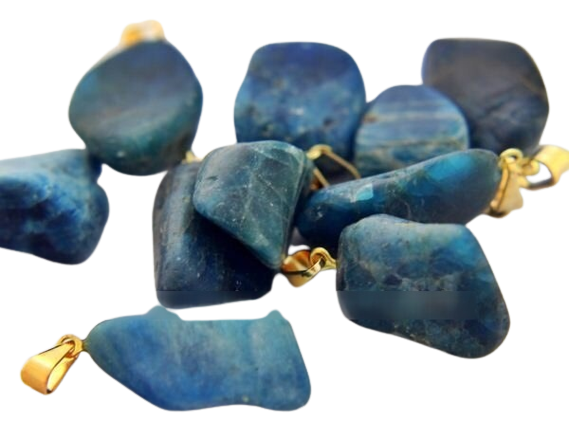 05 Pingente Pedrinha Apatita Azul Rolado Natural Pino Dourado Atacado