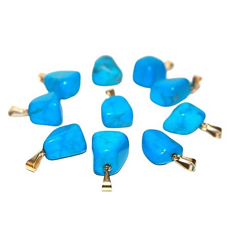 03 Pingente Pedrinha Howlita Azul Dourado  Atacado