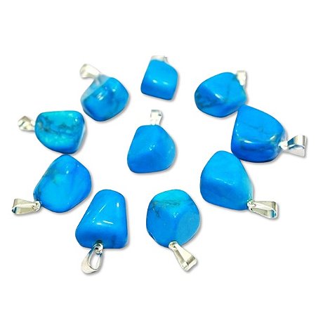 03 Pingente Pedrinha Howlita Azul Prateado Atacado