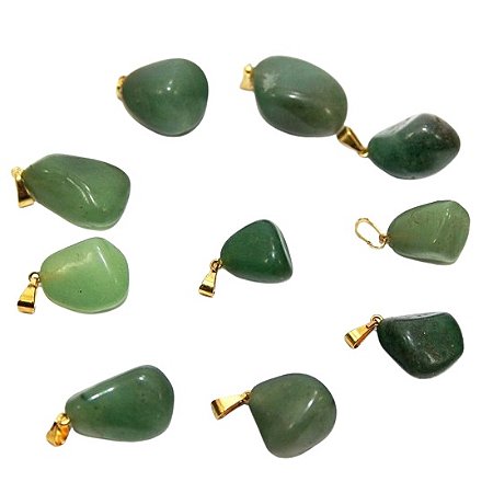 03 Pingente Pedrinha Quartzo Verde Rolado Dourado Atacado