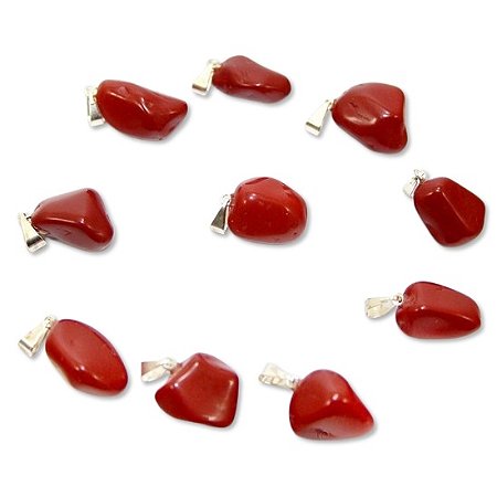 03 Pingente Pedrinha Jaspe Vermelho Prateado Atacado