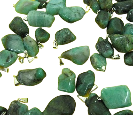 03 Pingente Esmeralda Rolada Pedra Natural Pino Prateado Atacado