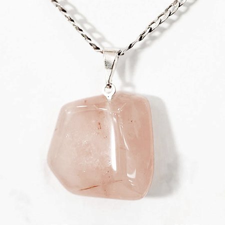 05 Pingente Pedrinha Quartzo Rosa Rolado Pino Prateado Atacado
