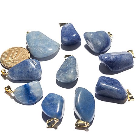05 Pingente Pedrinha Quartzo Azul Natural Pino Dourado Atacado