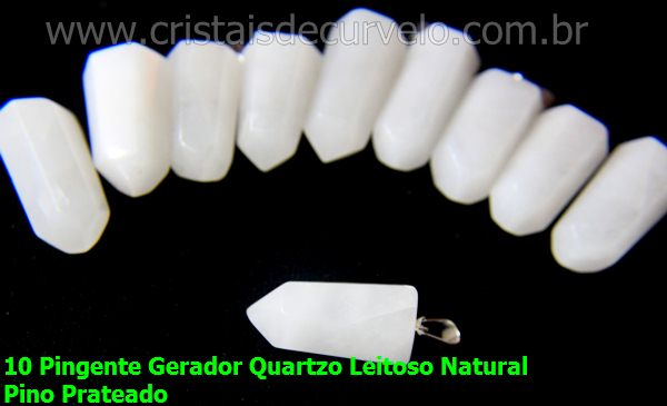 100 Pingente Pontinha Atacado Pedra Quartzo Leitoso Presilha e Pino Prateado
