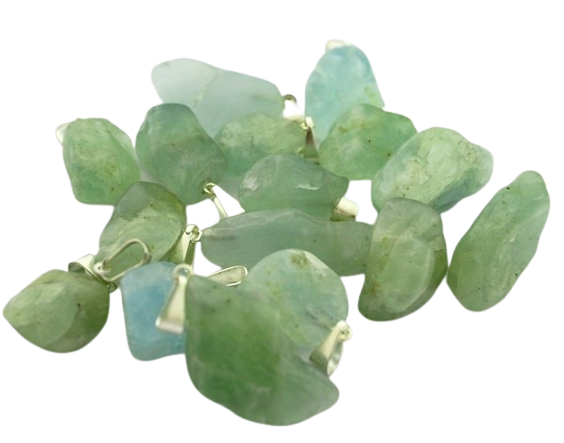 05 Pingente Pedrinha Água Marinha Montagem Pino Prateado Atacado
