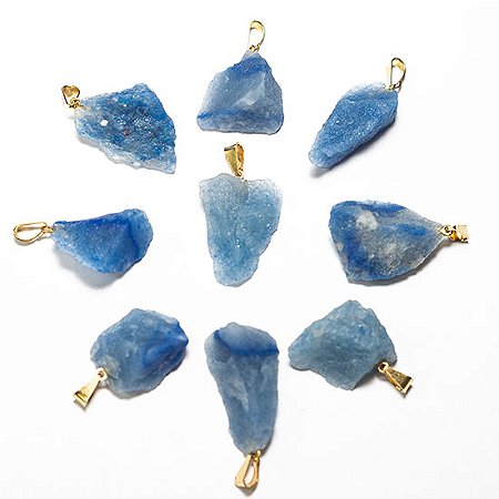 10 Pingente Pedrinha Quartzo Azul Bruta Natural Pino Prateado Atacado