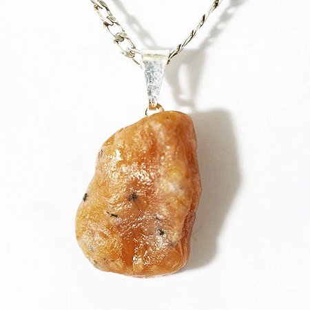 03 Pingente Pedrinha Calcita Laranja Pino Prateado Atacado