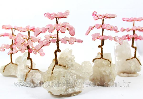 100 Árvore Felicidade Pedra Quartzo Rosa na Drusa Atacado
