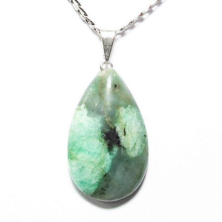 03 Pingente Gota Xisto e Esmeralda Pedra Natural Pino Prateado Atacado