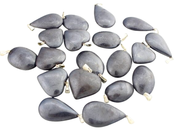 10 Pingente Gota Hematita  Pedra Natural Montagem Pino Prateado Atacado