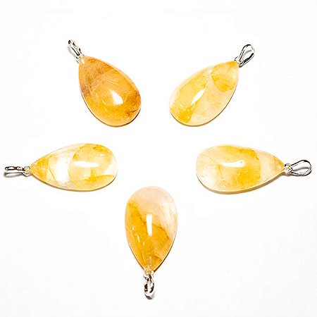 05 Pingente Gota Pedra Hematoide Amarelo Natural Pino Prata 950 Atacado