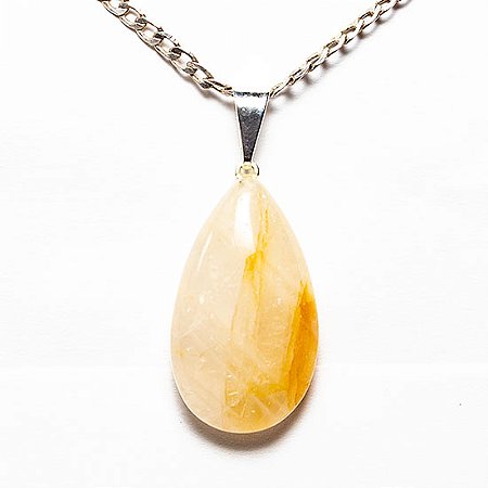 05 Pingente Gota Hematoide Amarelo Pedra Natural Pino Prateado