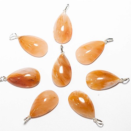 05 Pingente Gota Aragonita Raio Laranja Natural Pino Prata 950 Atacado