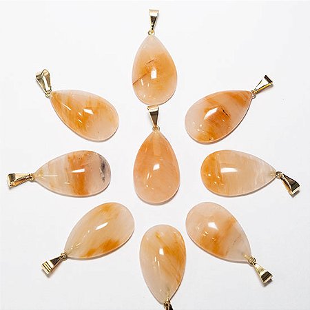 10 Pingente Gota Aragonita Raio Laranja Pedra Natural Pino Dourado Atacado