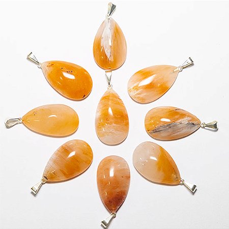 05 Pingente Gota Aragonita Raio Laranja Pedra Natural Prateado Atacado