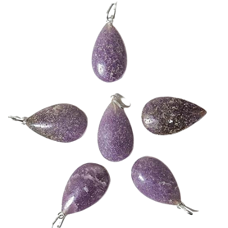 05 Pingente Gota Pedra Lepidolita Natural Pino Prata 950 Atacado